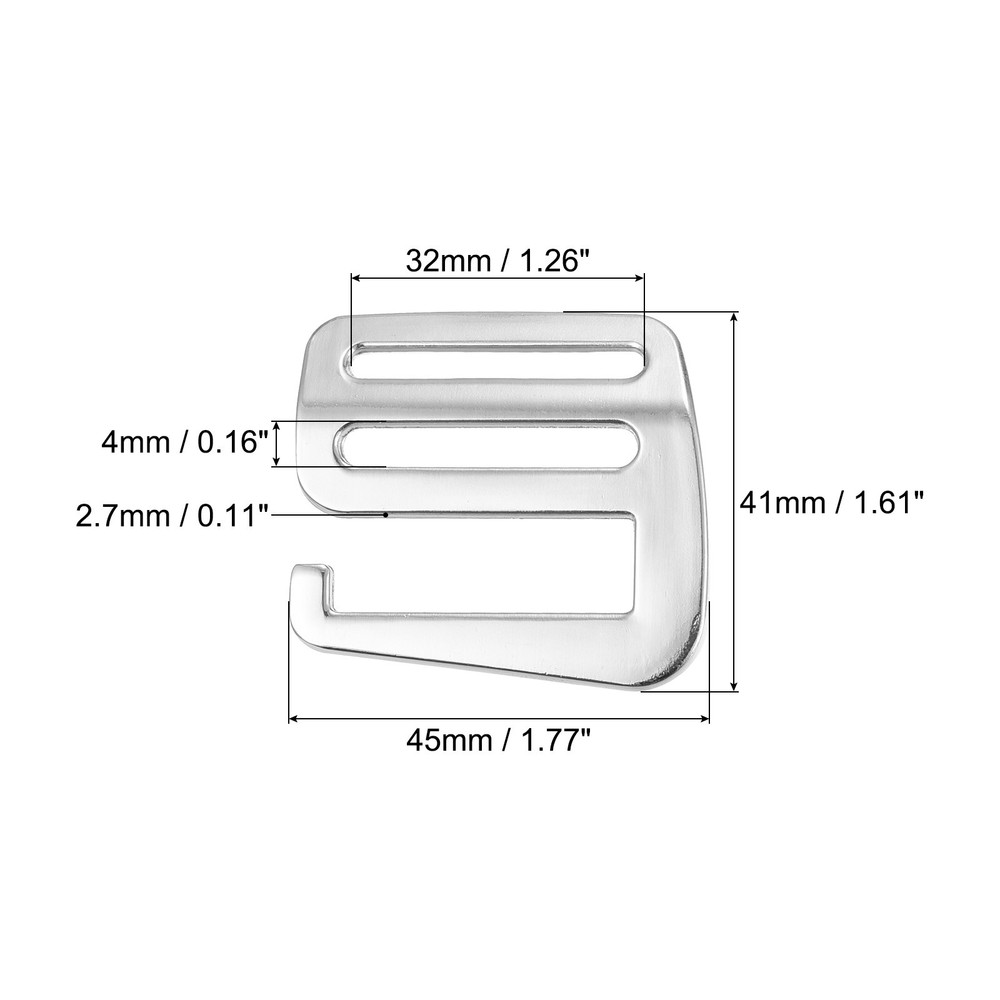 1.26" Webbing Release G Hook Buckle Adjusters for Backpack Strap, 4Pcs Silver