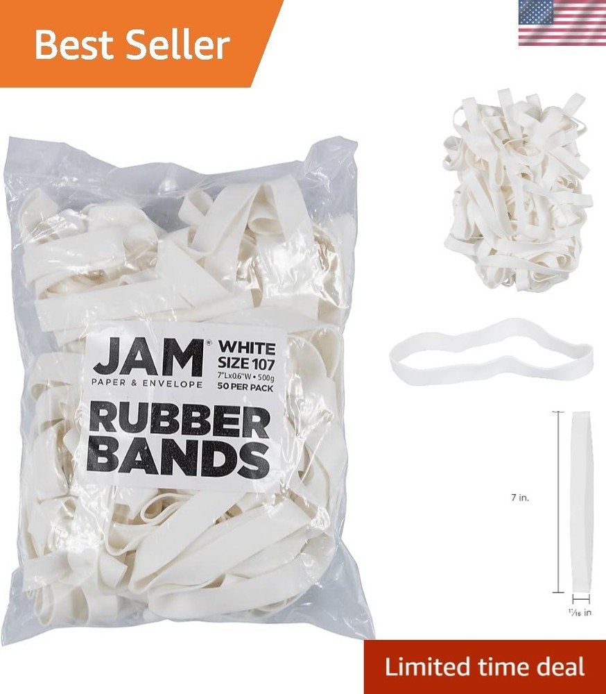 Durable Rubber Bands - Size 107 - White Multi-Purpose Rubberbands - 50/Pack