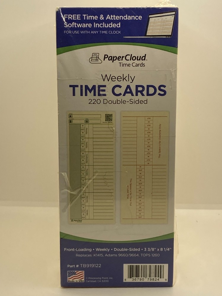 PaperCloud Weekly Time Cards 220 ct. Double Sided Front Loading 3 3/8 x 8 1/4