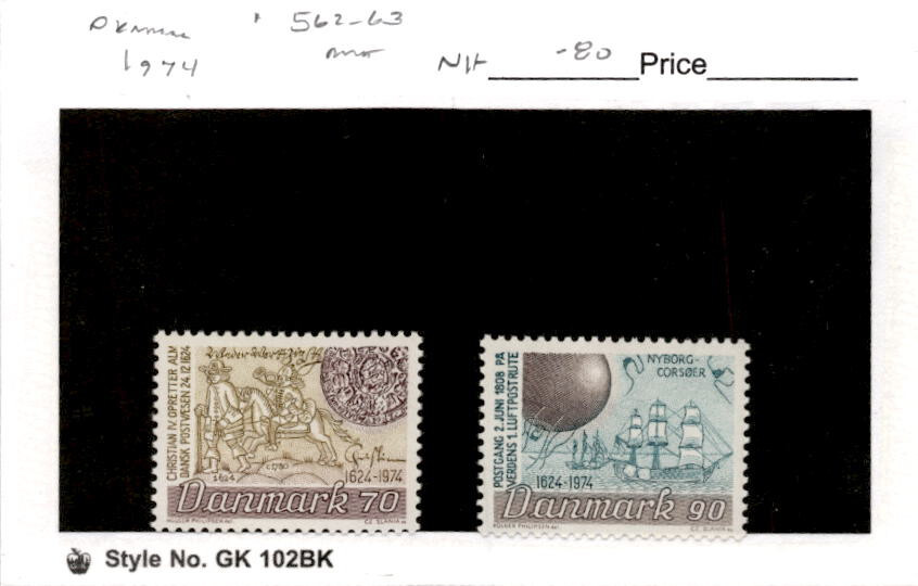 Denmark, Postage Stamp, #562-563 Mint NH, 1974 Ship (AB)