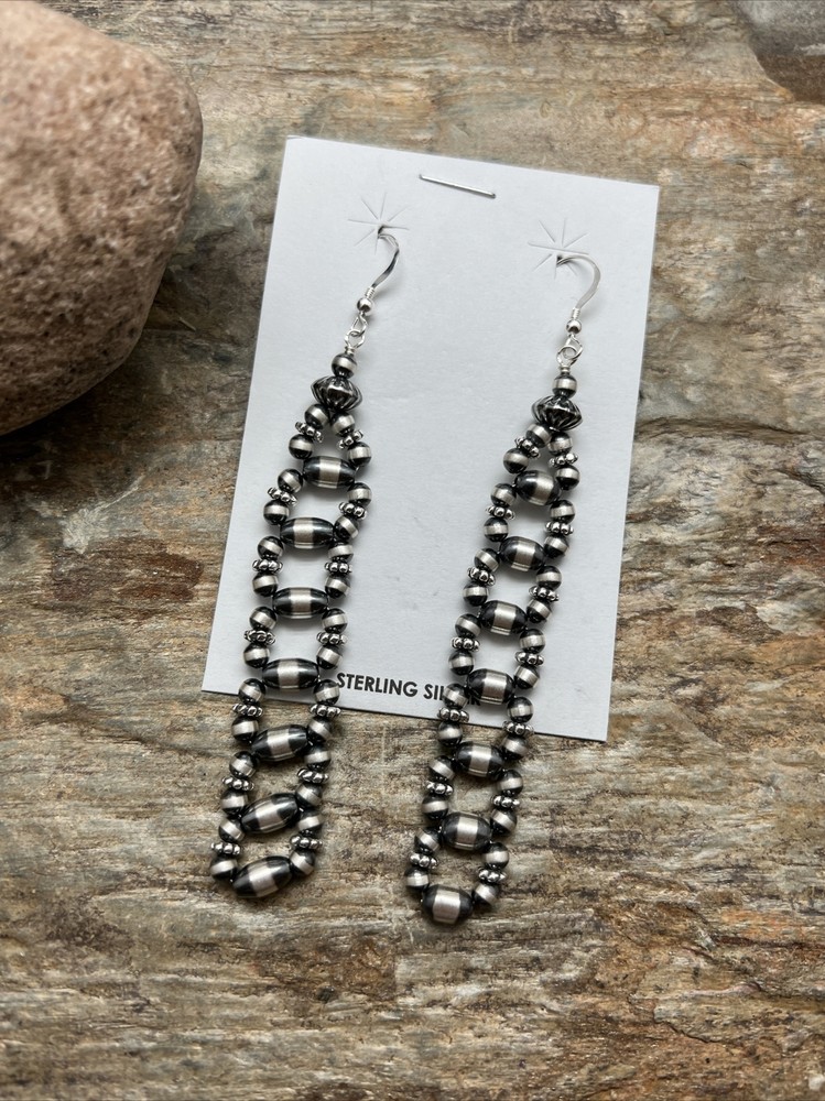 Sterling Silver Pearls Bead Earrings.