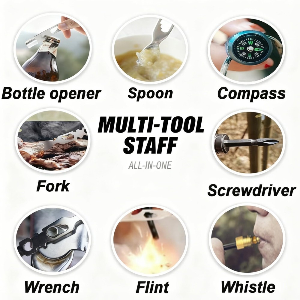 Trekking Pole Tactical Walking Stick, Multifunctional 6-section gray handle