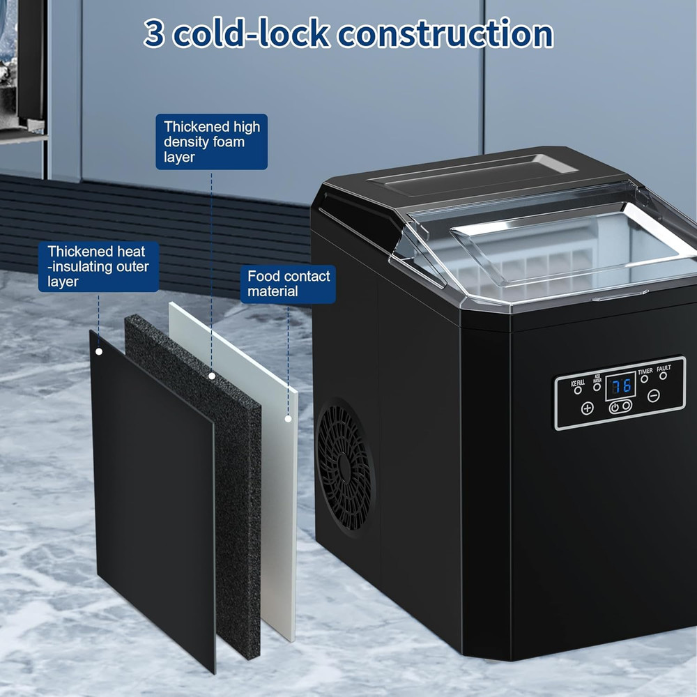 Countertop Ice Maker Machine, 44LBS Ice Cube Maker, Portable Small Ice Cube Mach