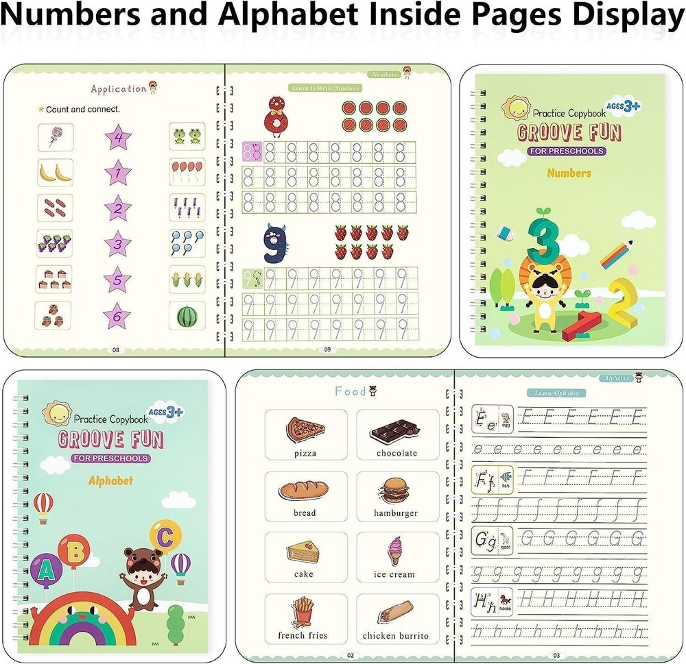 4 Pack Magic Grooved Writing Practice Books,Reusable Grooved Handwriting Work...