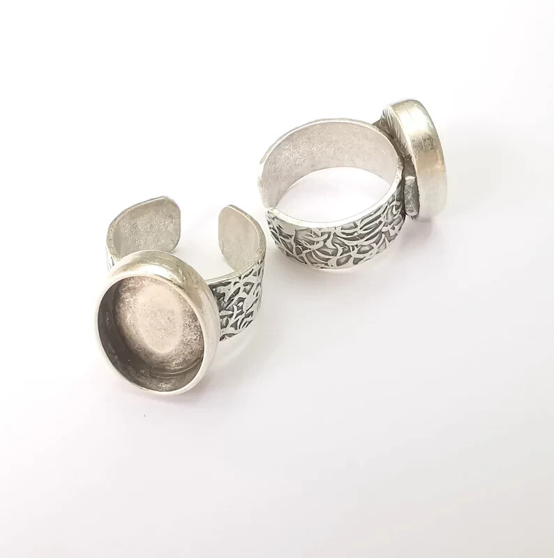 Oval Ring Blank Base Bezel Setting Antique Silver Adjustable 18x13mm G28606