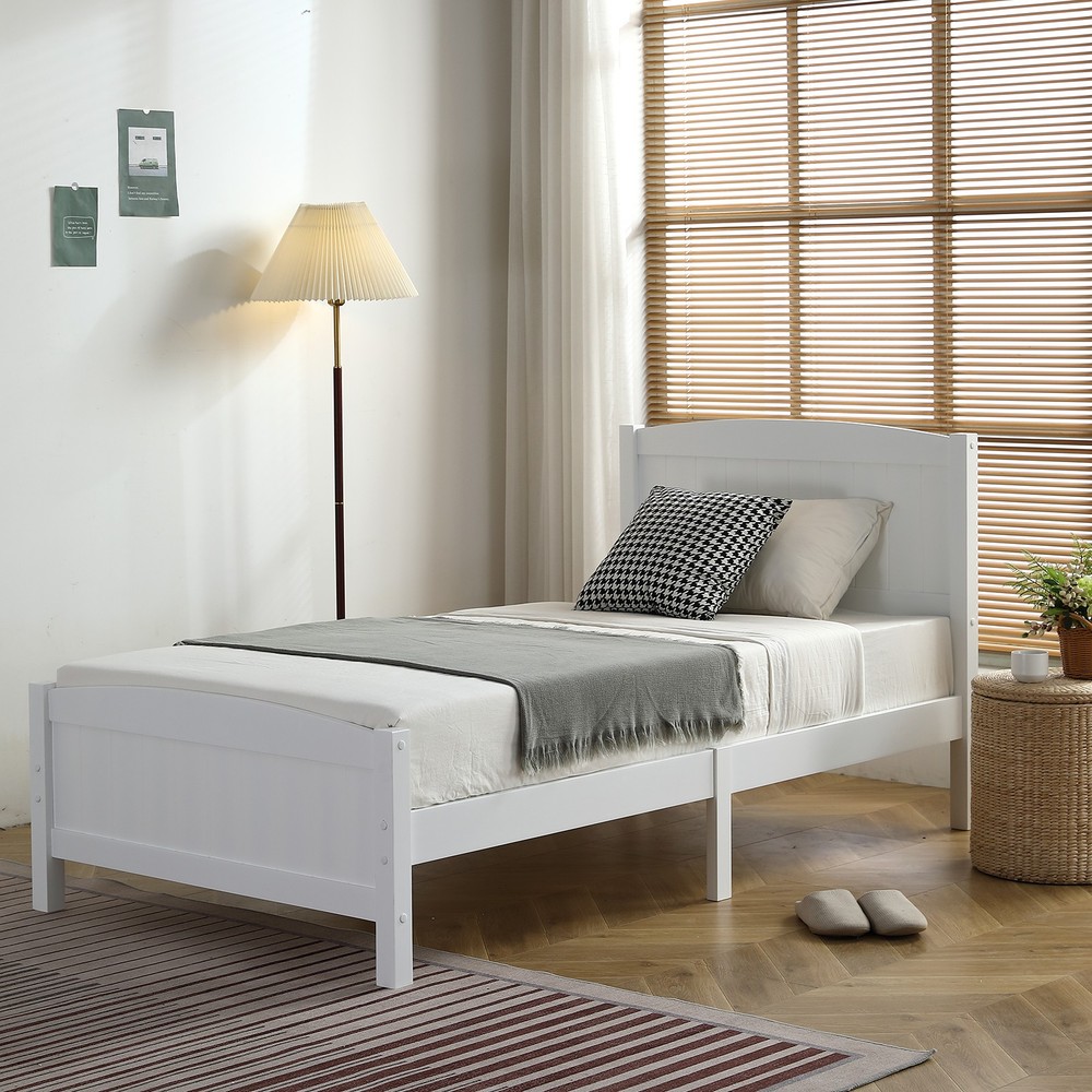 Twin Pine 1-Layer Core Vertical Stripe Full-Board Curved Bed Head Wooden Bed