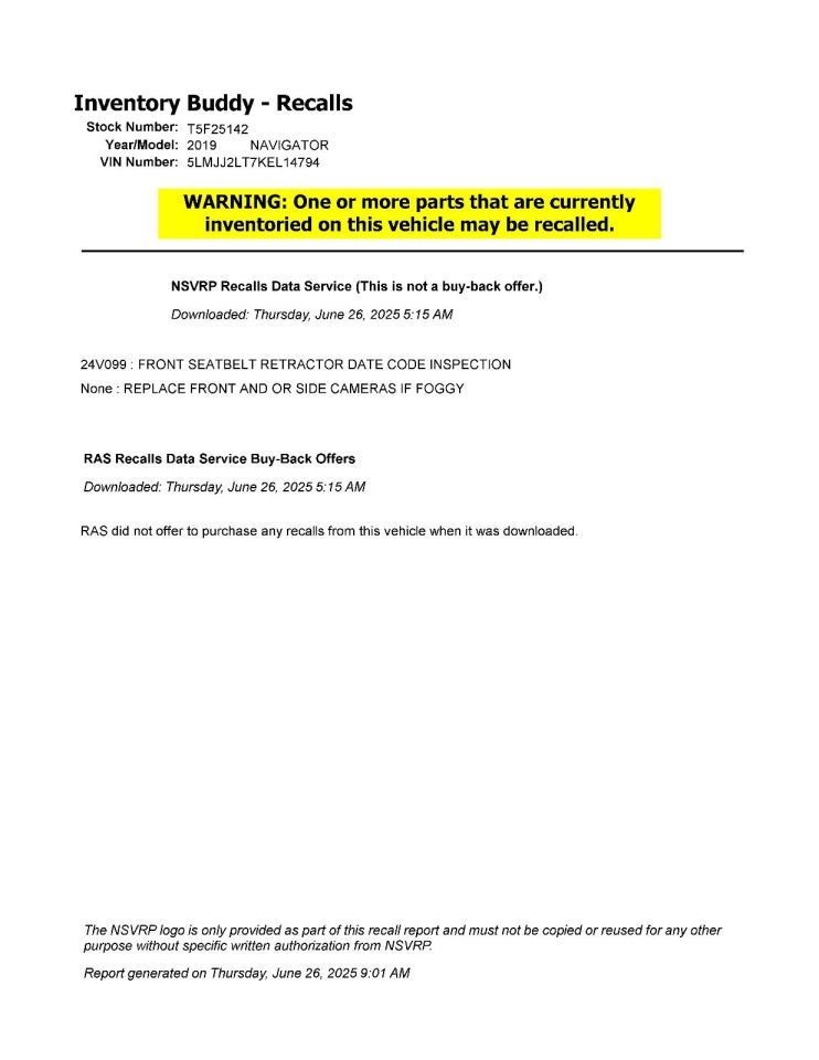 NAVIGATOR 2019 Transmission Shift 934416