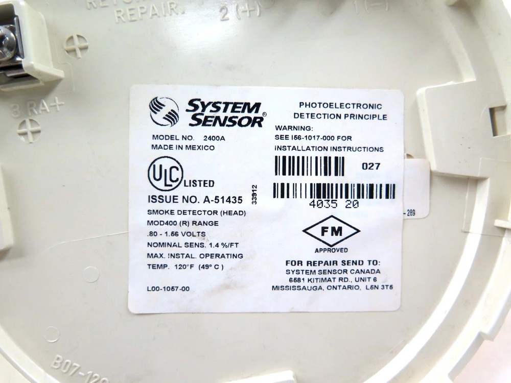 System Sensor 2400A Direct Wire Photoelectric Smoke Detector