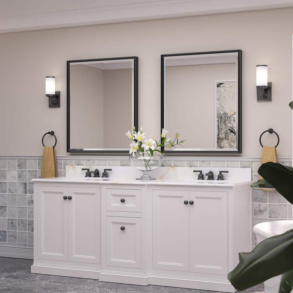 KeonJinn 30" W x 36" H Rectangular Black Beveled Bathroom Mirror