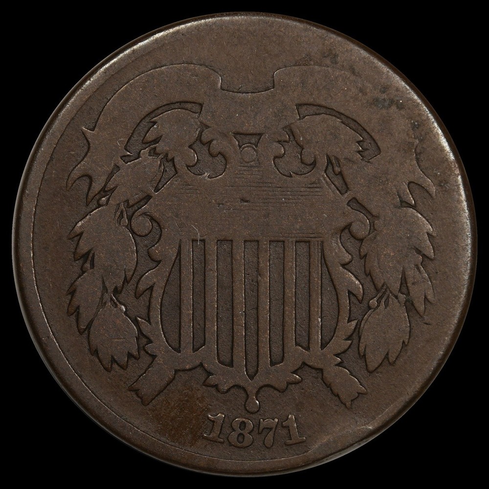 1871 2C Two Cent Piece Circulated Coin