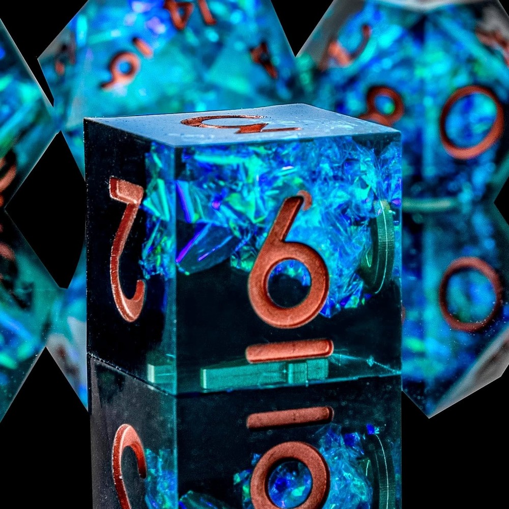 Electrical-Themed Sharp Edge DND Dice Set – 7 Unique Handmade Polyhedral Dice
