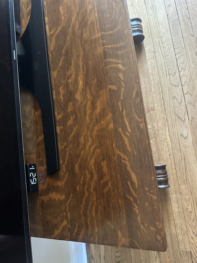 Antique Oak Library Table with One Drawer