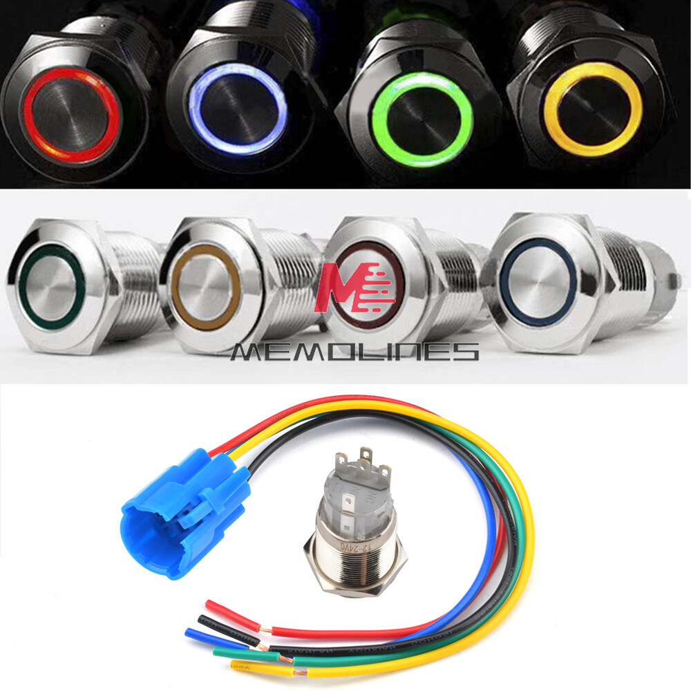 19mm 12V Waterproof Metal 5Pin ON-OFF Maintained Push Button Switch Connector