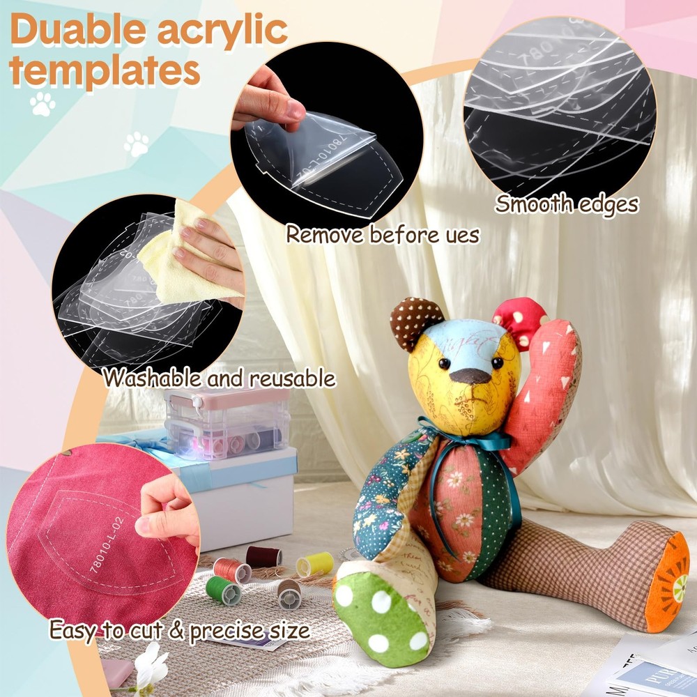 30 Pcs Memory Bear Sewing Patterns Acrylic Template Ruler Set Stuffed Animal ...