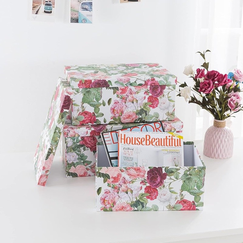 Decorative Cardboard Storage Boxes Set Functional Keepsake Organizing Home Décor