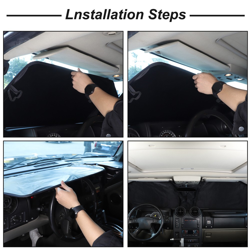 Black Front Windshield Sunshade UV Block Visor For Hummer H2 2003-2009