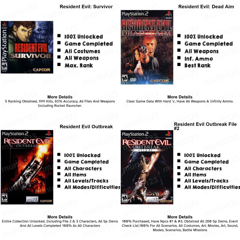 RESIDENT EVIL 1 2 3 4 | MEMORY CARD SAVES | PSX PS2 Code Veronica Nemesis Cheats