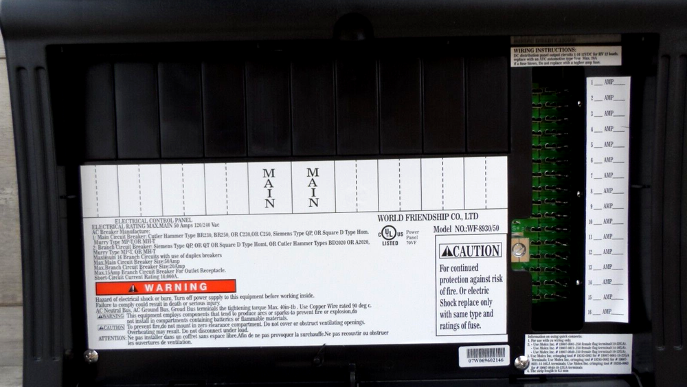 WORLD FRIENDSHIP WF-8930/50 DISTRIBUTION ENCLOSURE ELECTRICAL CONTROL PANEL