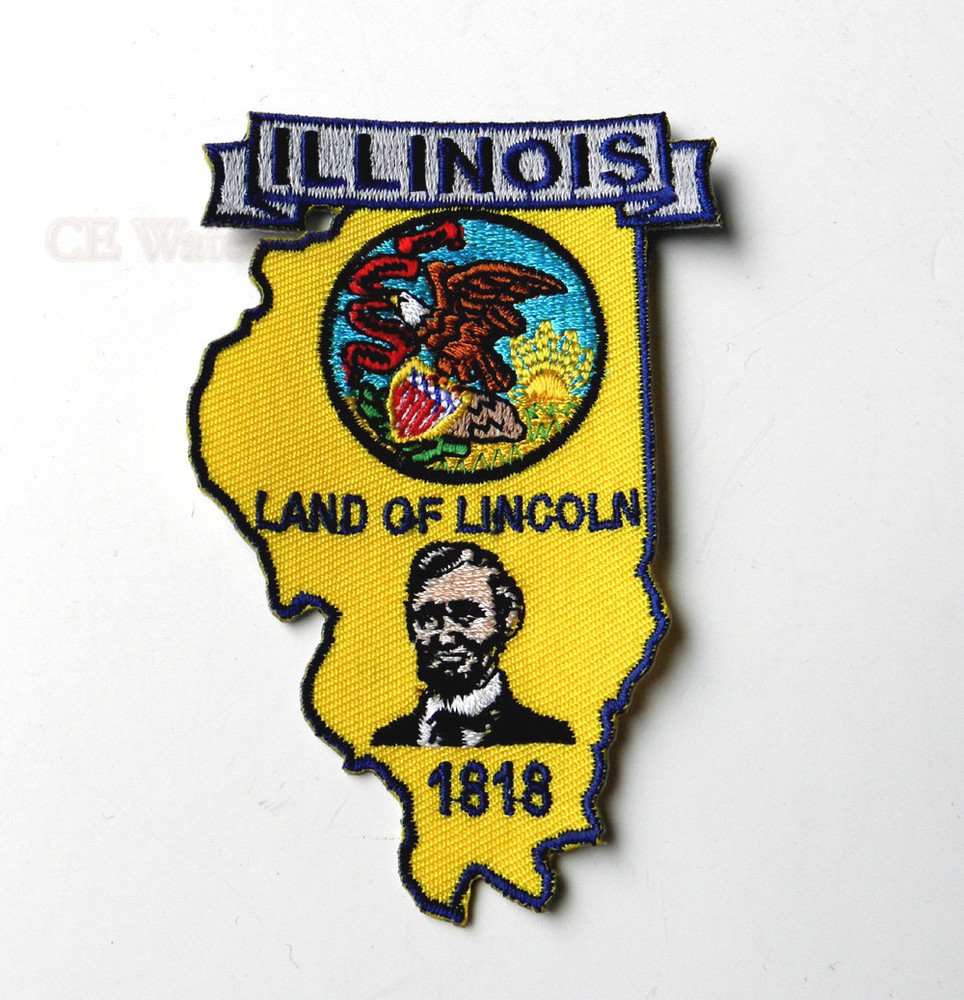 UNITED STATES ILLINOIS STATE NAME MAP EMBROIDERED PATCH