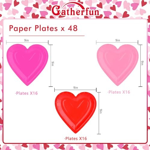 48Pcs Heart Shaped Paper Plates Set - Romantic Red Heart Tableware for