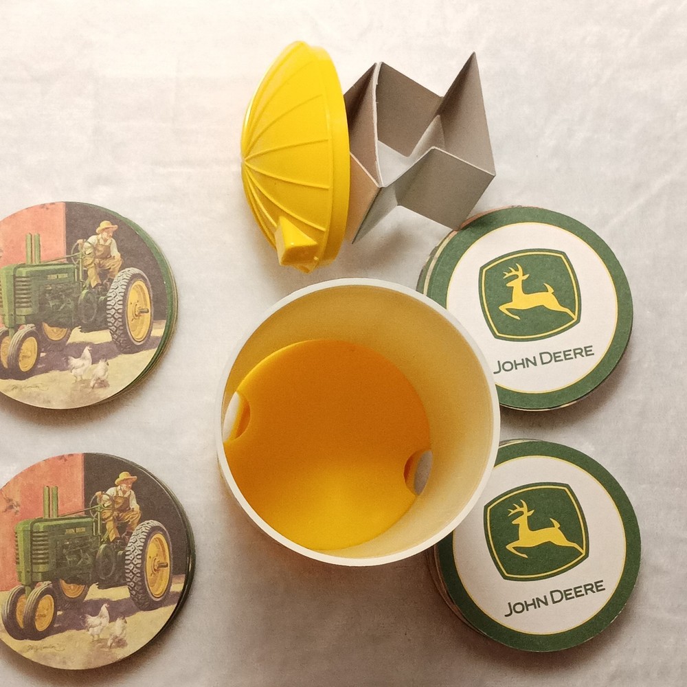 John Deere Dispenser Silo Coaster Coasters Set with Absorbent Beverage Refill