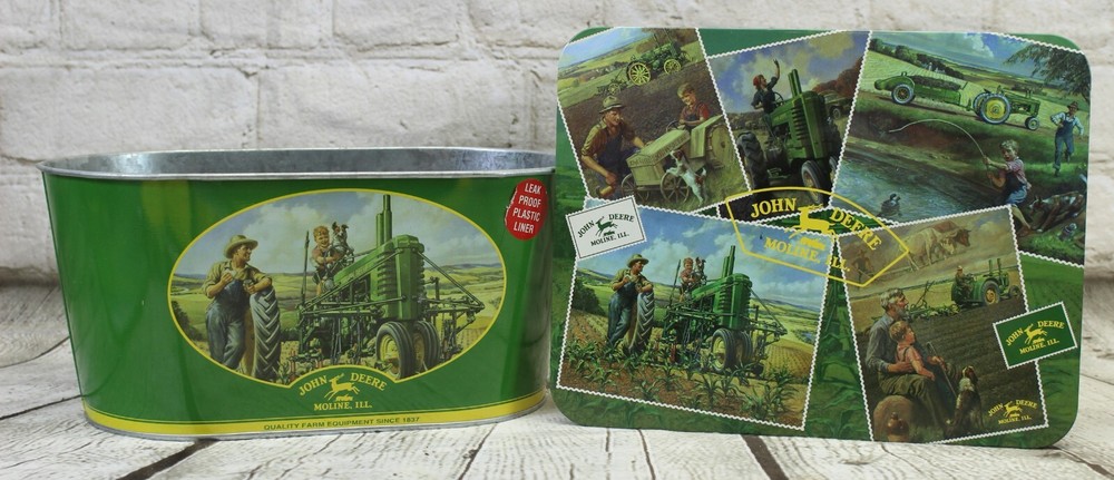John Deere Decor Oval Galvanized Tub With Insert & Wall Hanging Plaque