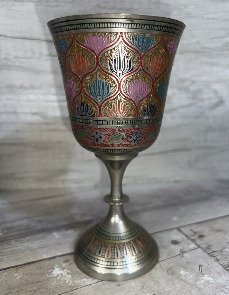 Brass Kiddush Goblet Vintage Multicolored 6”