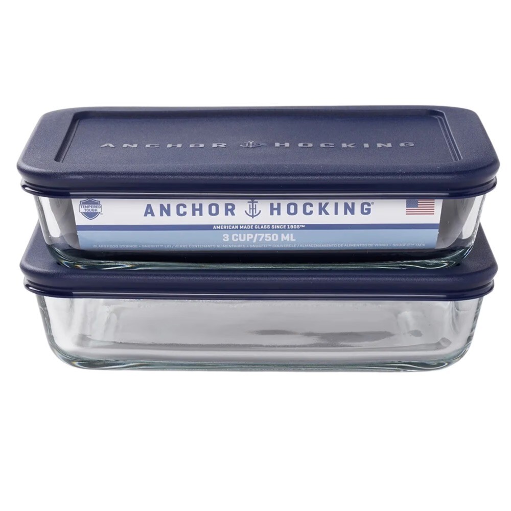 Glass Food Storage Container 3 Cup Rectangular with Lid Set of 2 Free