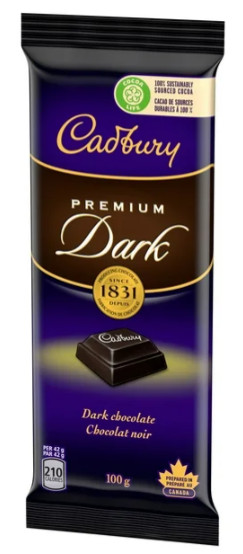 Cadbury Premium Dark Chocolate Bar, 90g (4 Pack)