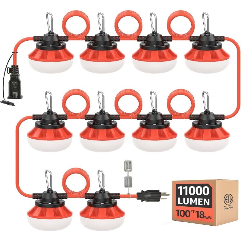 Construction String Lights:100w ETL Certified Industrial LED String Work Lights