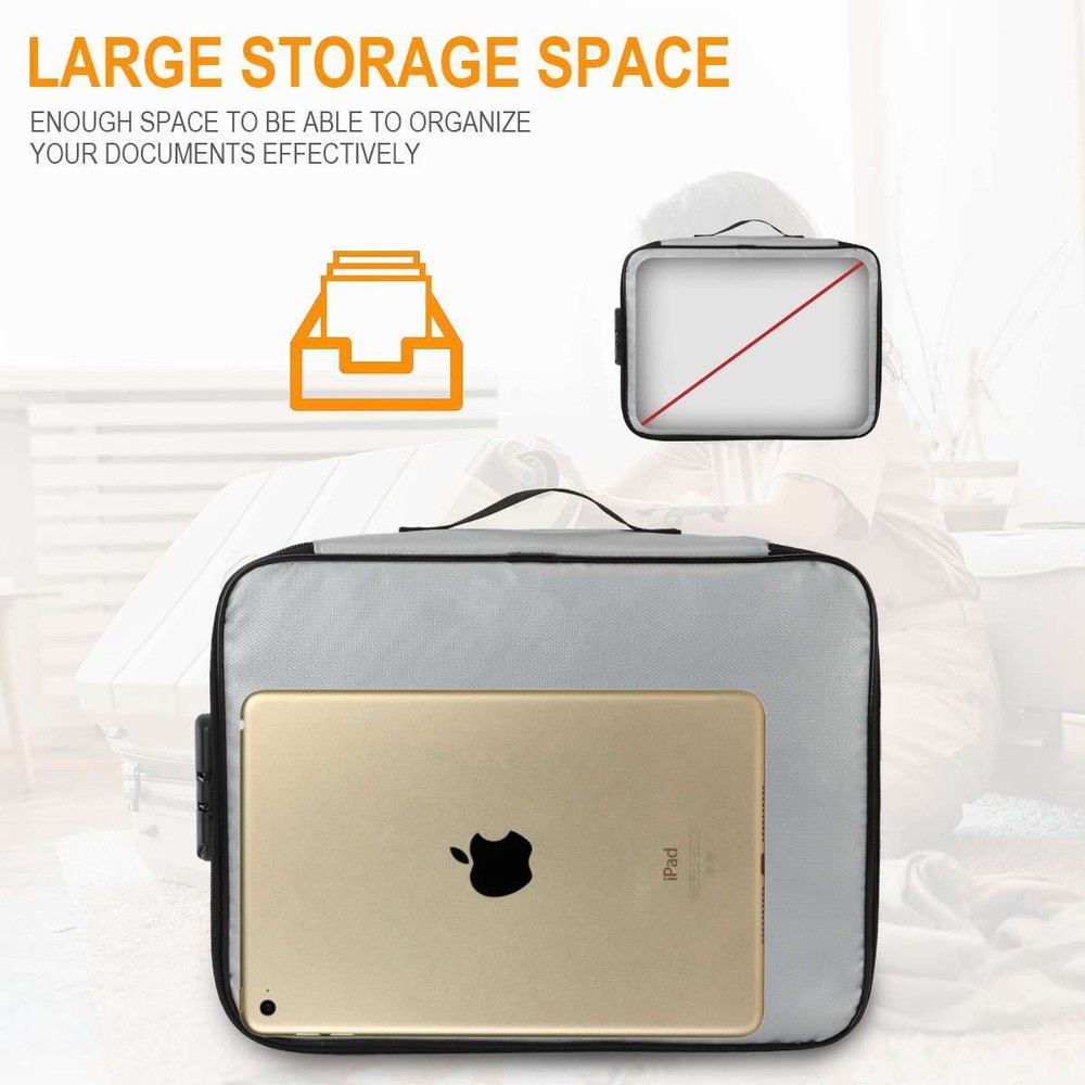 Large Fireproof Document Box with Lock File Storage Waterproof Safe Bag Cash Box