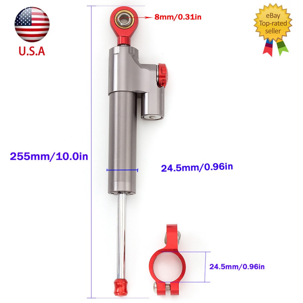 255mm Steering Damper Linear Stabilizer Reversed Shock Absorption US CNC Adjust