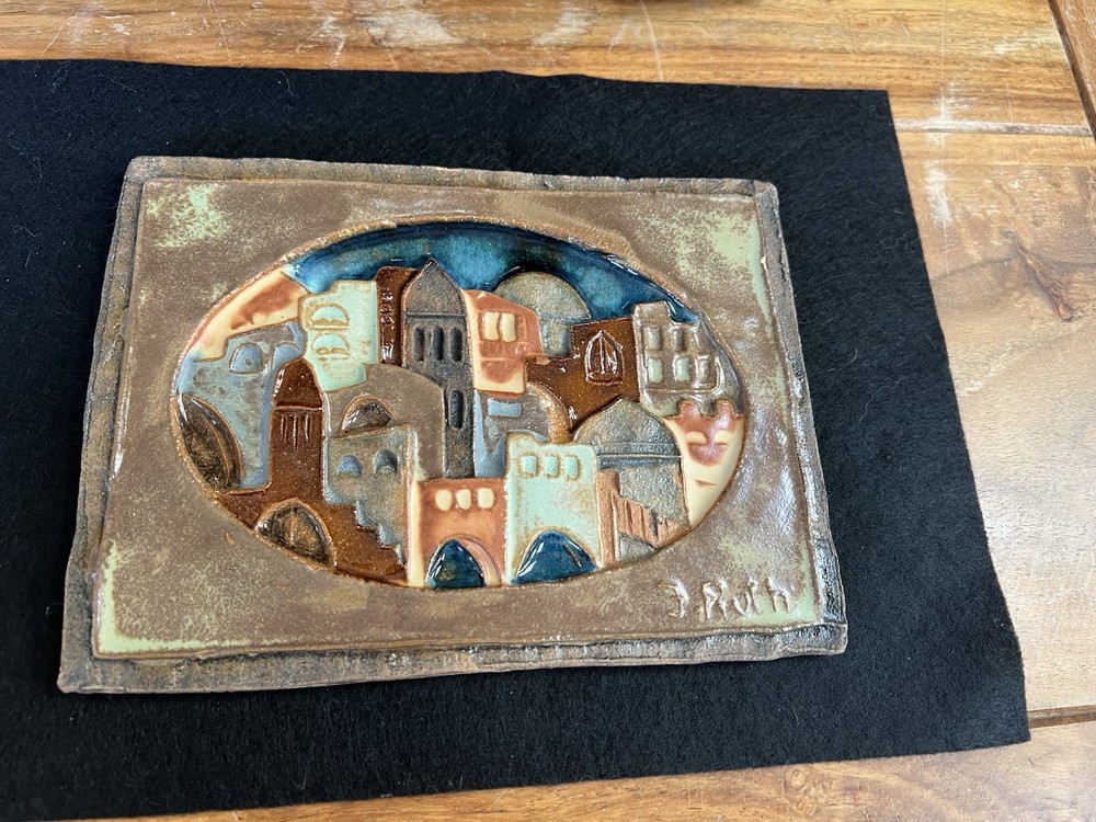 Large Handmade Decorative Ceramic Tile Ruth Factor (Faktorowicz) 7" x 5"