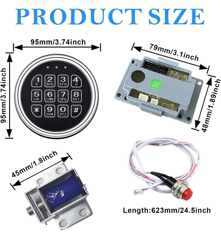 Gun Safe Electronic Lock Replacement Chrome Keypad Solenoid Safe Electronic Lock