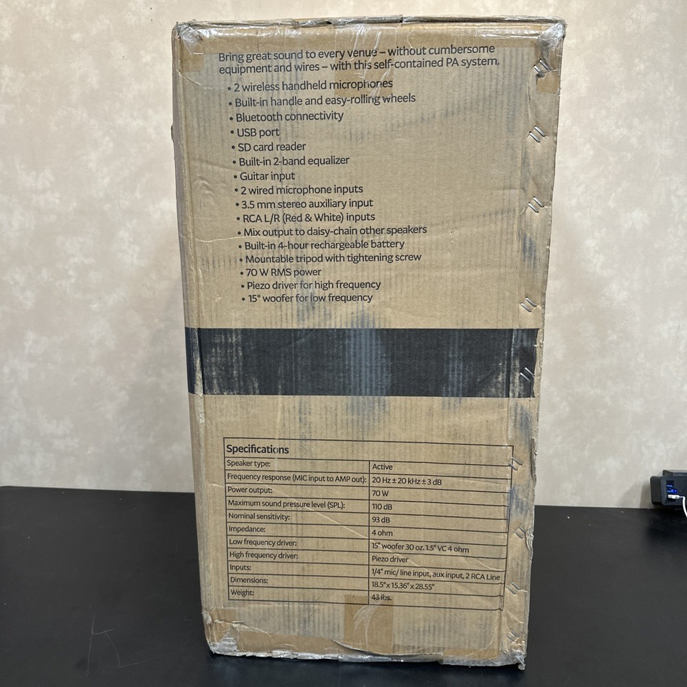 LyxPro 15'' Active PA Rechargeable Battery Speaker System