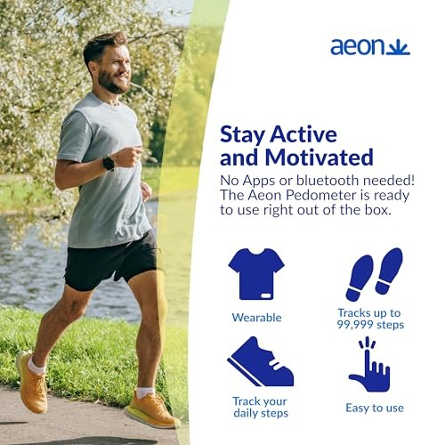 Ae Rechargeable 3D Pedometer with Step Counter – Silent Moti Sensor, Large LCD