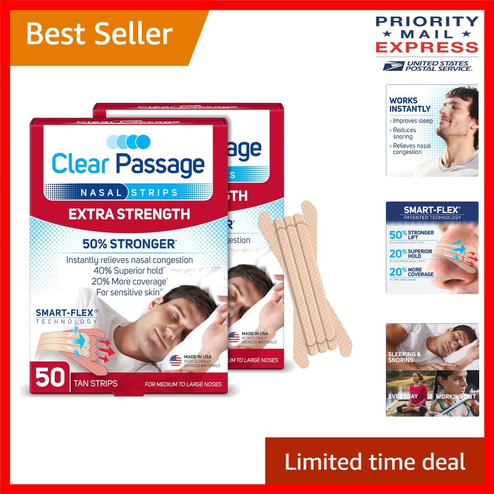 Nasal Strips Extra Strength, 100 Count Tan - Instant Relief & Snoring Solution