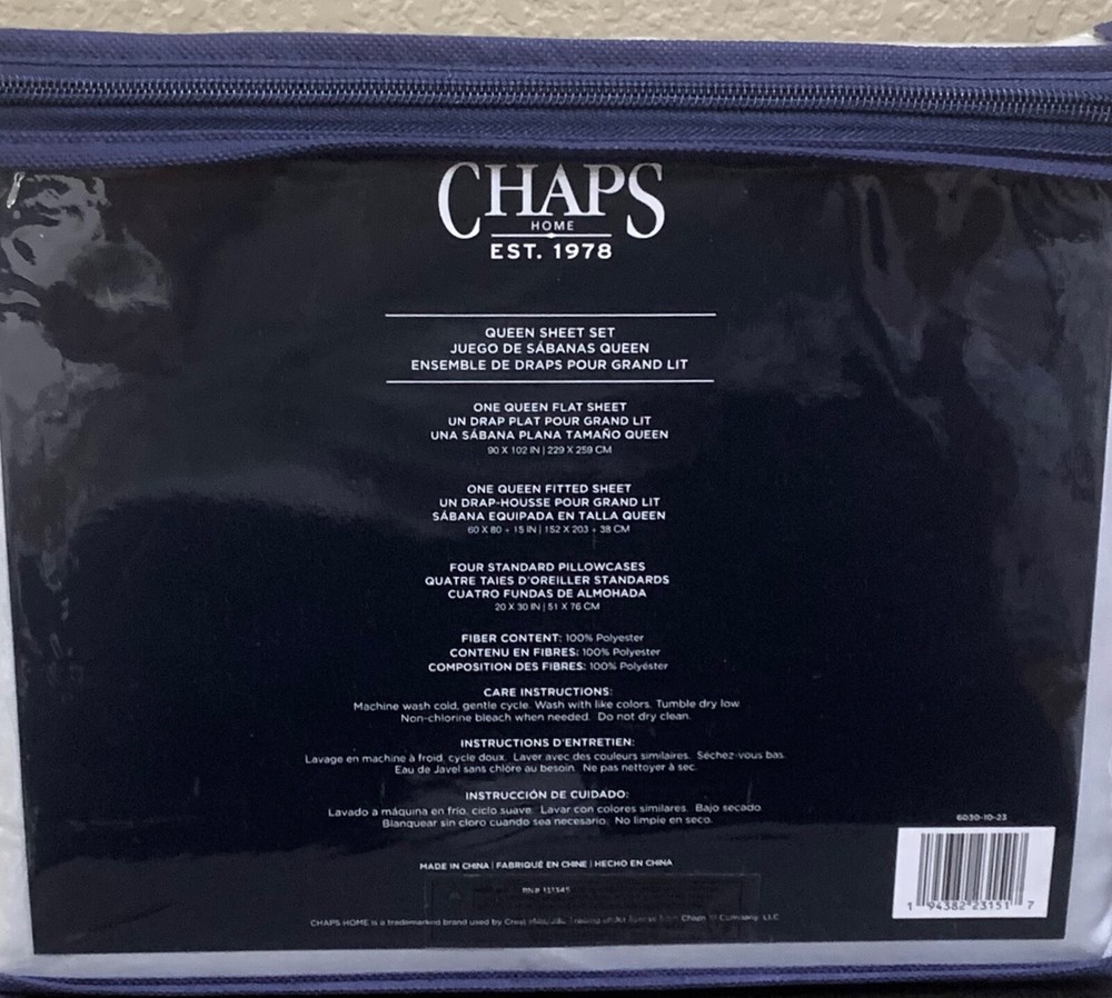 CHAPS by Ralph Lauren 6pc Queen Sheet Set (Sheets &4 Pillowcases) Light Grey NIP