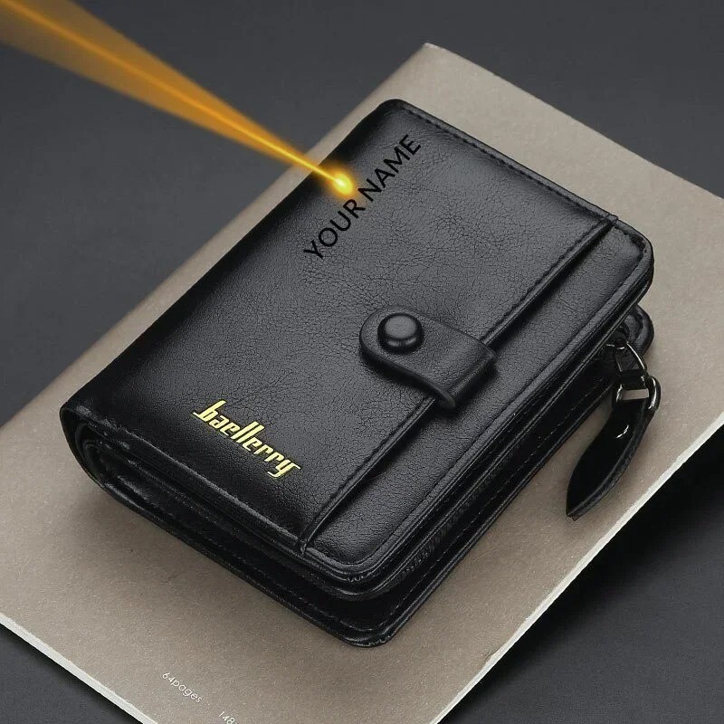 Personalized Men's Leather Wallet Custom Engraved Coin Pocket Gift