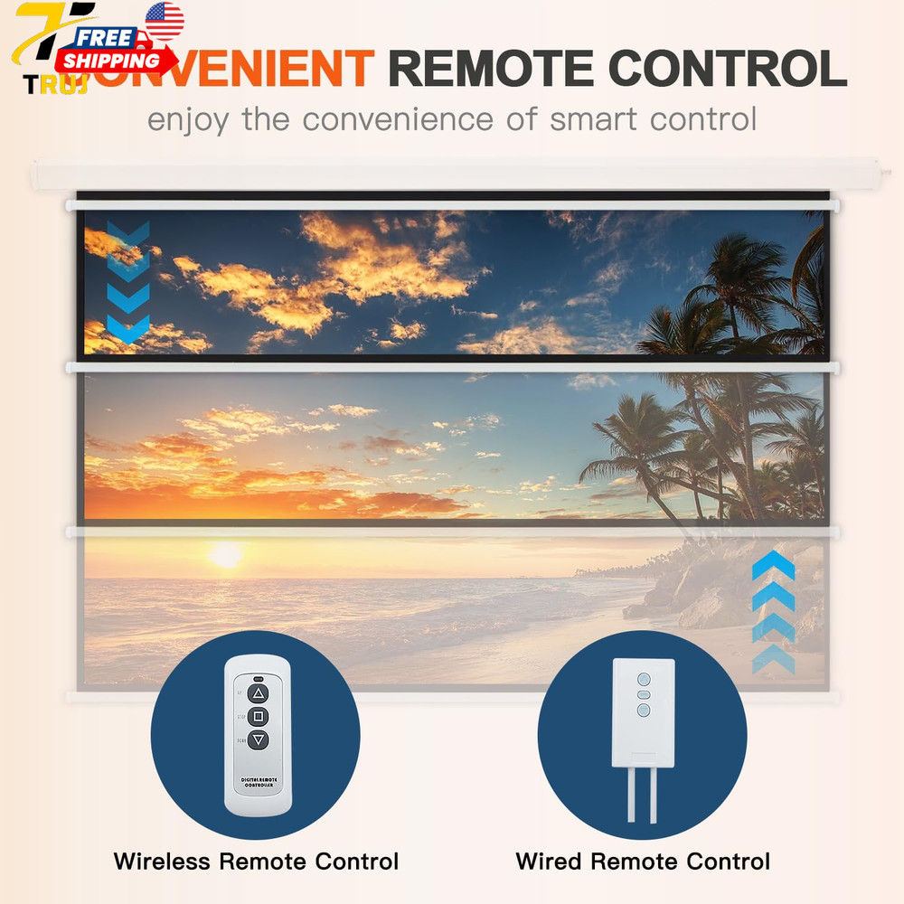 150" Projector Screen Motorized 16:9 4K HD Pull Down Retractable Projection Scre