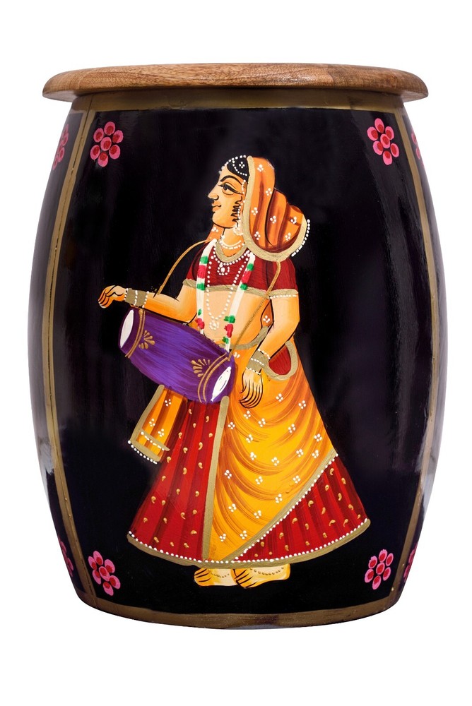 HAND PAINTED MUSICIAN TRIBAL IRON STOOL / MUDDA / TABLE DECOR FOR HOME OFFICE