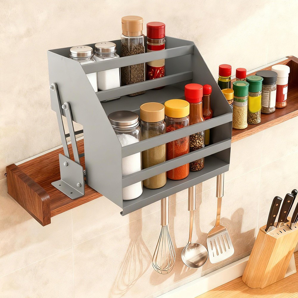 Pull Down Shelf Cabinet Organizer 2 Tier Upper Kitchen Cabinet Storage L-Shape