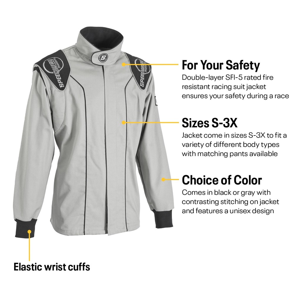 Speedway Double-Layer SFI-5 Racing Suit Jacket, Grey Medium