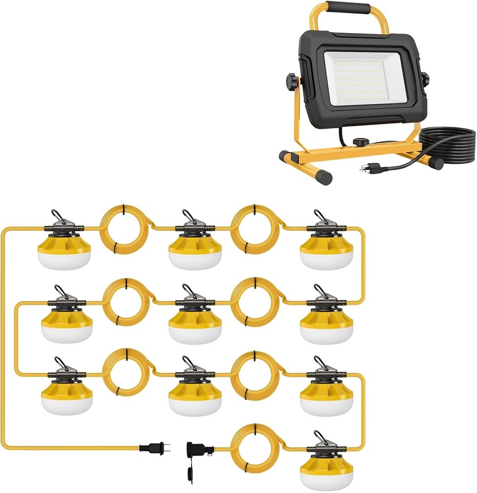 HYPERLITE 1pack LED Construction String Lights 100FT Bundle 1pack LED Work Light