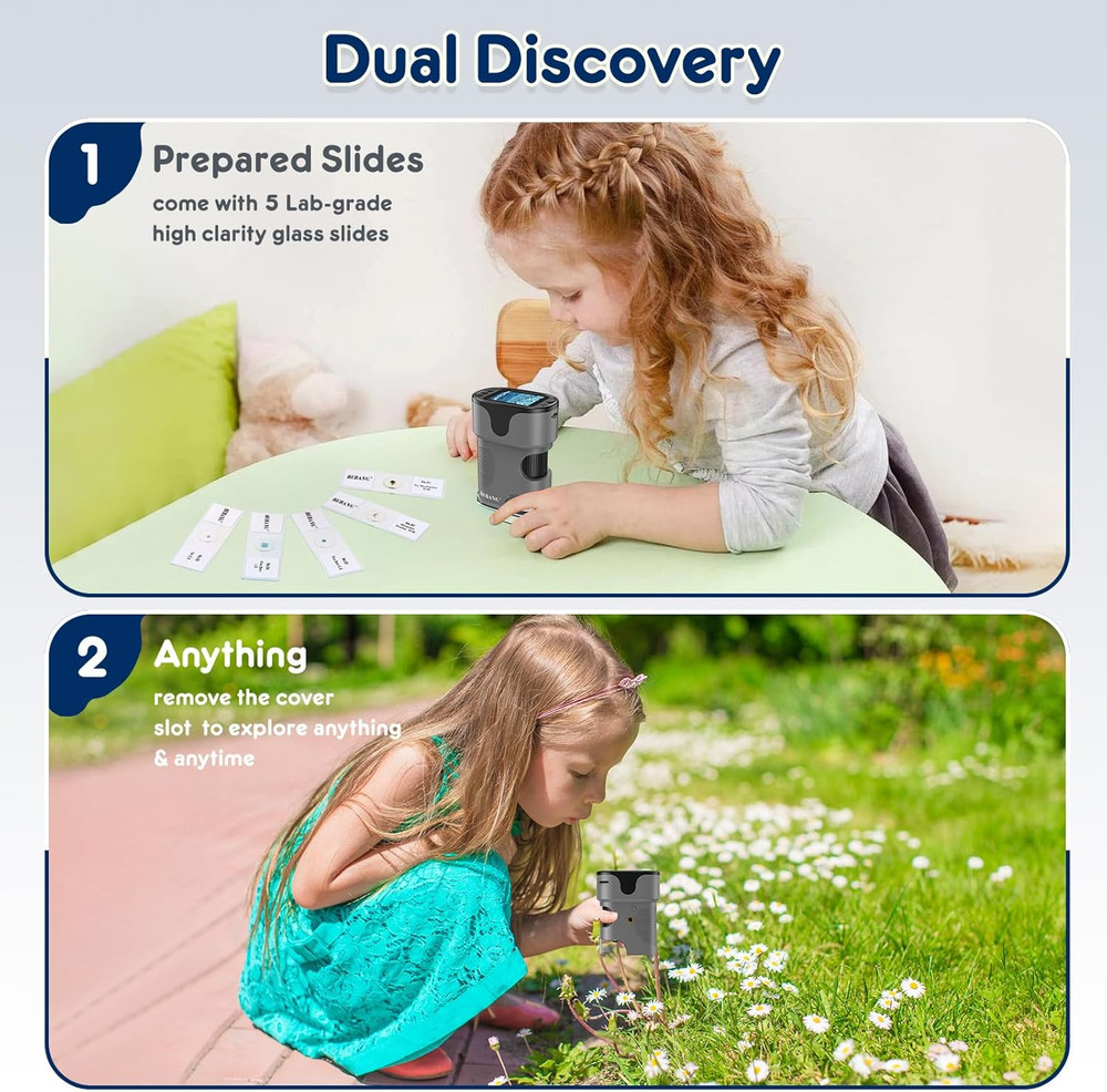 1000X Handheld Microscope for Kids 4K 2.0" Screen Rechargeable Mini Pocket