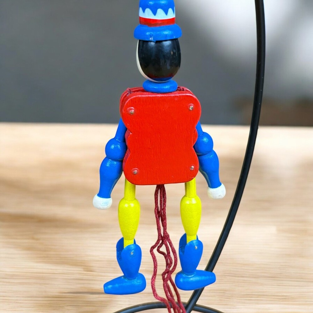 Wooden Pull String Puppet Jumping Jack Dancing Clown - VINTAGE