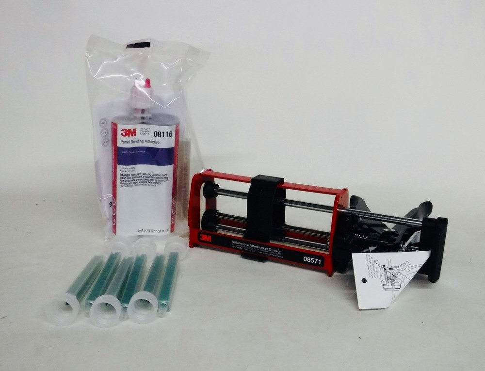 3M 08116 PANEL BONDING ADHESIVE W/ 8571 APPLICATOR!  EXTRA 6 MIXING NOZZLES!