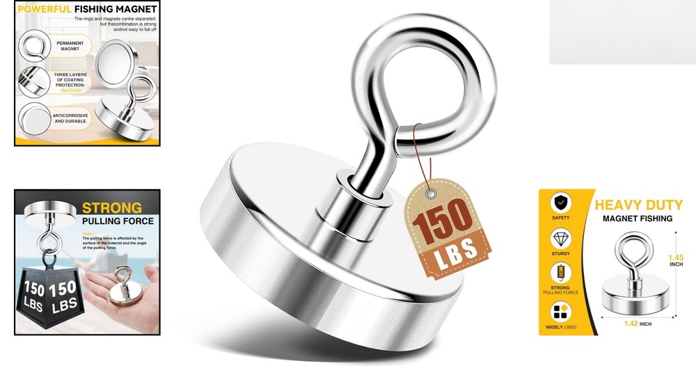 Versatile 150lbs Neodymium Fishing Magnet - Triple Layer Coating for Durability