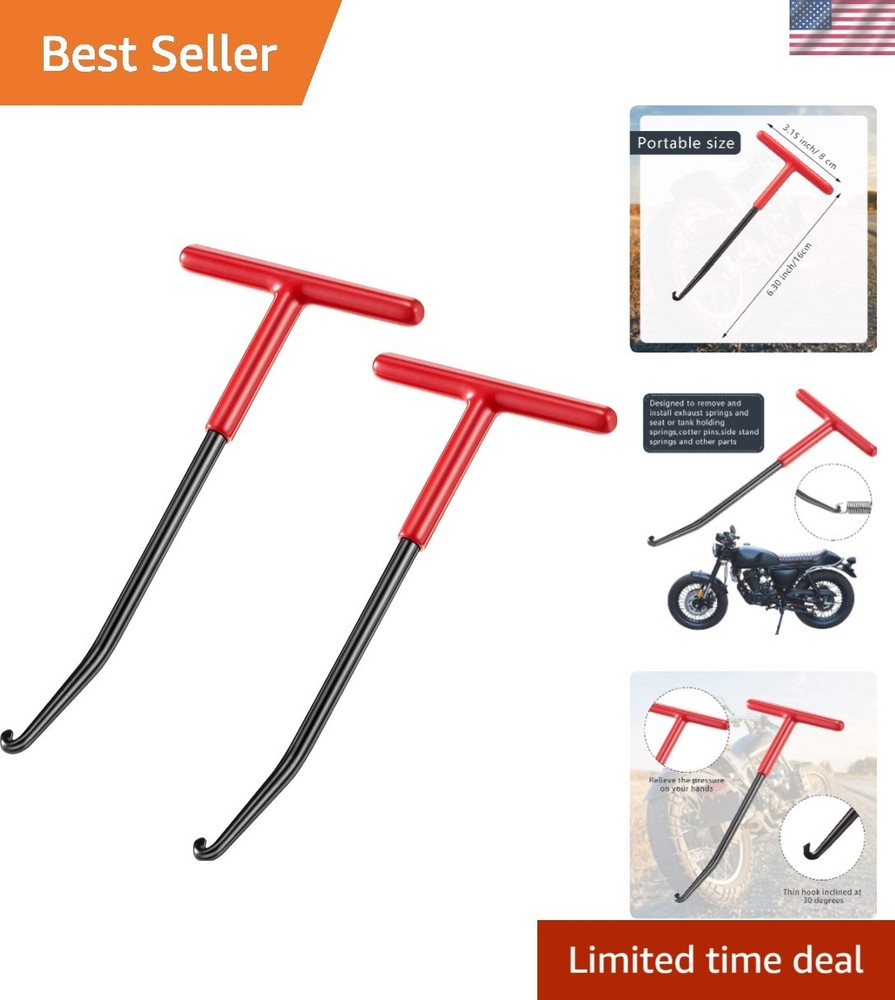 Durable Red Exhaust Spring Hook Tools - 2-Piece Set for Easy Motorcycle Repairs