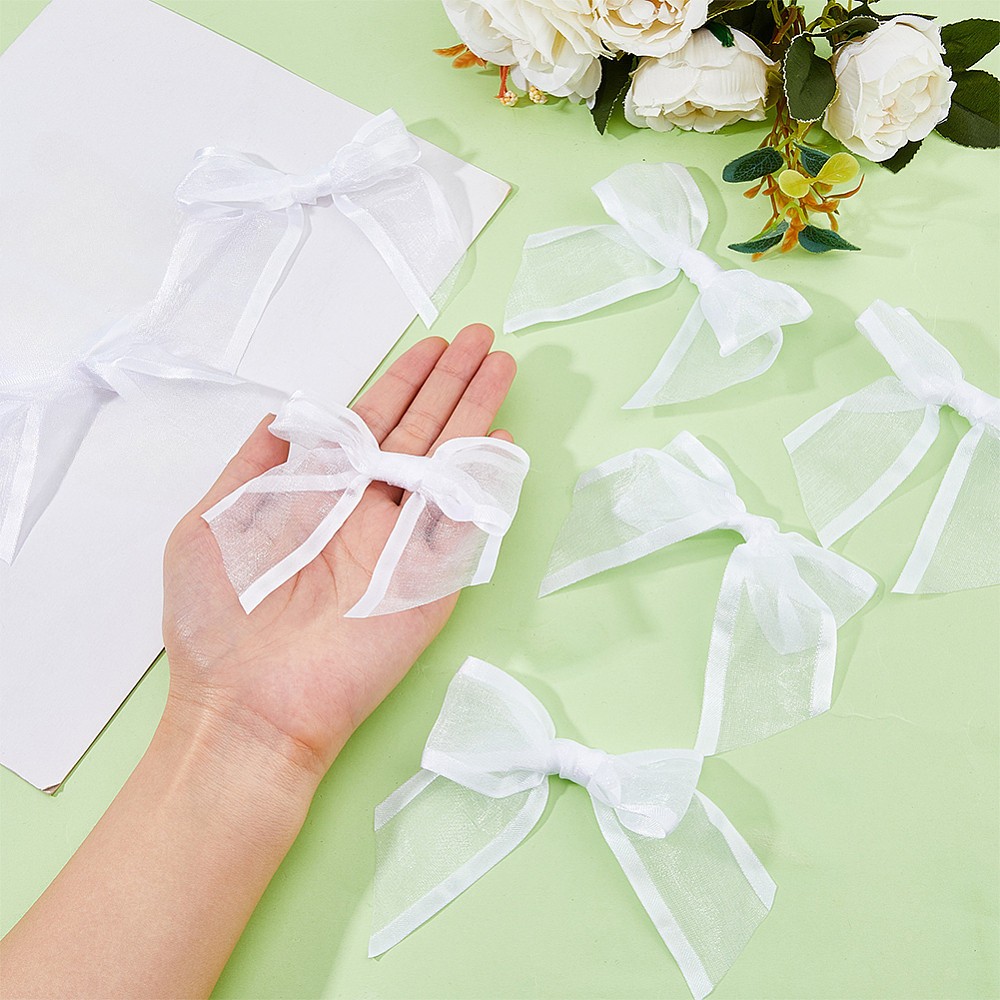 30pcs Polyester Packaging Ribbon Bowknot with Iron Wire Twist Ties for Gift Wrap